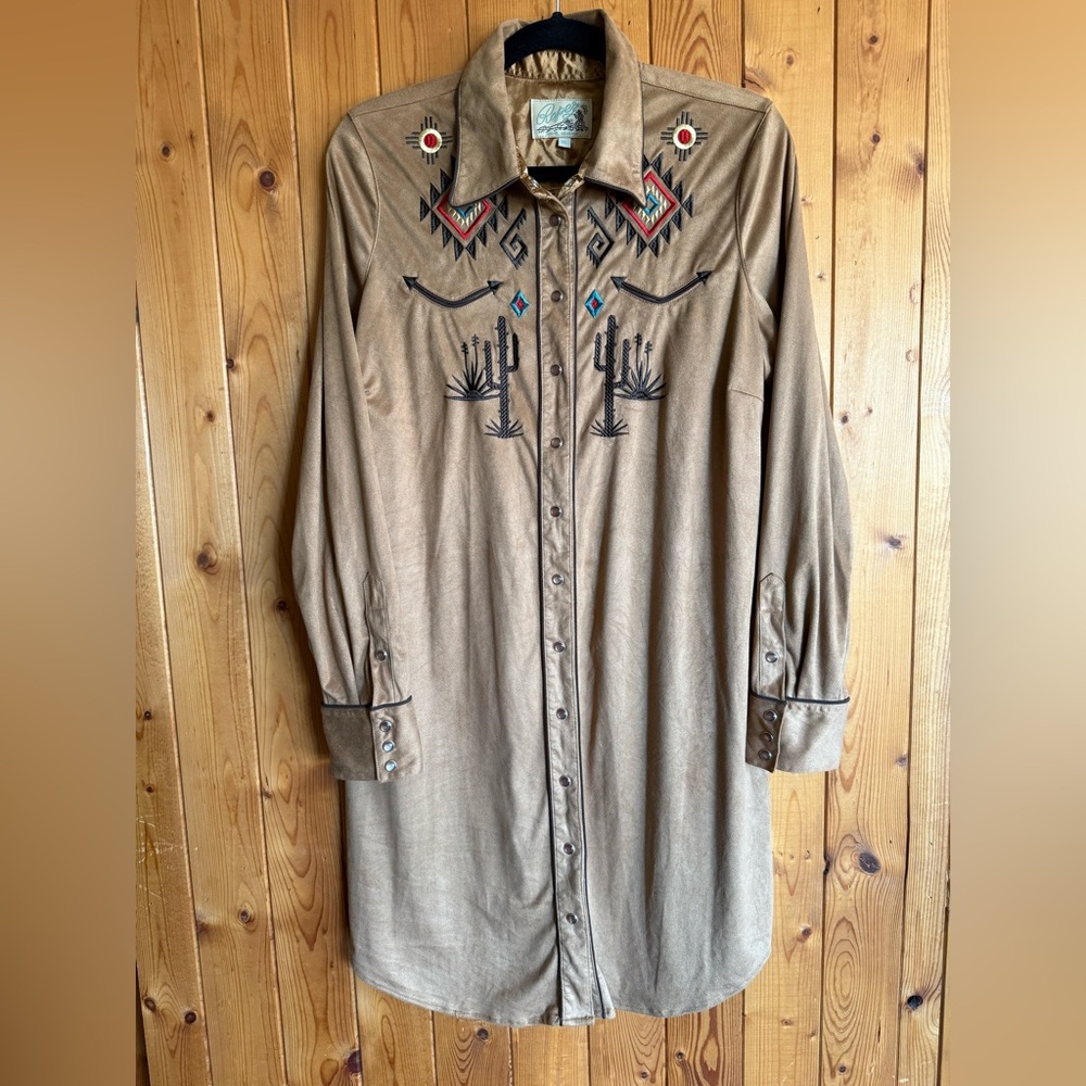 Embroidered Tan Western Dress